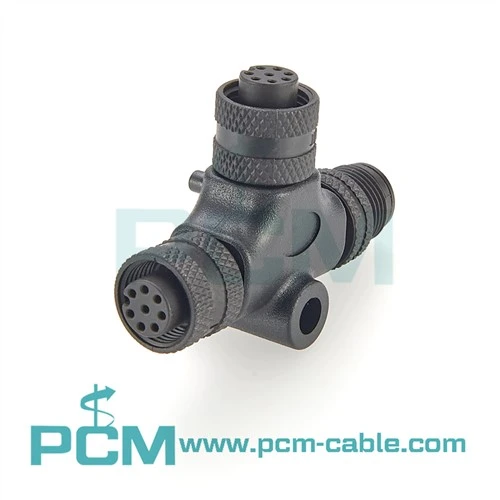 Екраниран M12 8 Pin A код мъжки към 2 M12 8 Pin A код женски T съединител