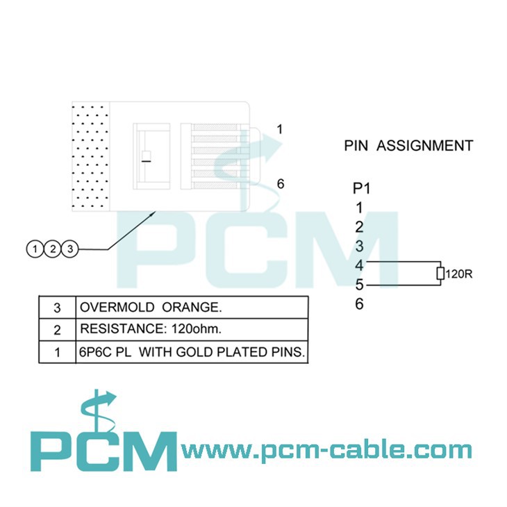 pinout pin assignment drawing of 6P6C RJ12 terminator 6P4C RJ11 Terminator Telephone termination resistor