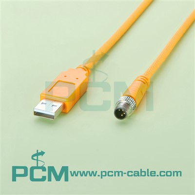 Прав мъжки M8 към мъжки USB кабел за задвижване на сензор